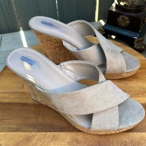 👡Charles‎ by Charles Davis Latrice Nude Cork Wedge Sandals Neutral 11 M Platform
